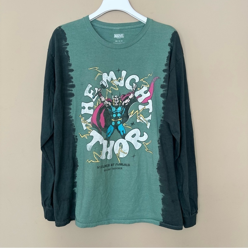 Thor Long Sleeve T-shirt Medium Unisex Marvel The Mighty Tie Dye Green Marvel